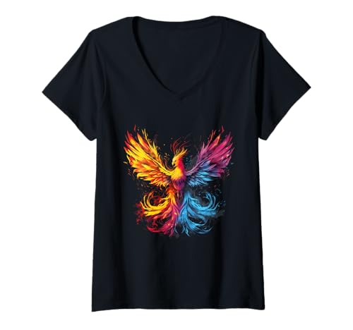 Damen Phoenix Reborn Phoenix Rising Fire Phoenix Vogelverjüngung T-Shirt mit V-Ausschnitt Damen Phoenix Reborn Phoenix Rising Fire Phoenix Vogelverjüngung T-Shirt mit V-Ausschnitt von Phoenix Mythical Bird Rising Born Again Firebird