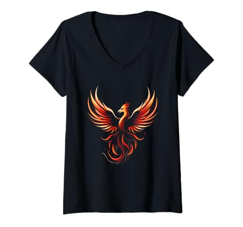 Damen Phoenix Rejuvenation Reborn Phoenix Rising Fire Phoenix Bird T-Shirt mit V-Ausschnitt Damen Phoenix Rejuvenation Reborn Phoenix Rising Fire Phoenix Bird T-Shirt mit V-Ausschnitt von Phoenix Mythical Bird Rising Born Again Firebird