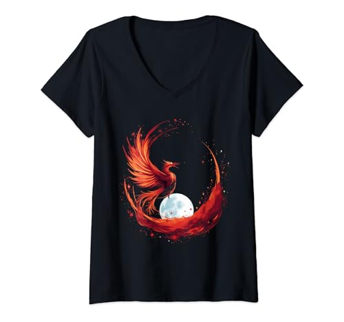 Damen Rejuvenation Reborn Mythical Bird Fire Phönix Vogel Phönix T-Shirt mit V-Ausschnitt von Phoenix Mythical Bird Rising Born Again Firebird