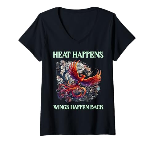 Damen Hitze passiert, Flügel kommen zurück, Motivation Phoenix Rebirth T-Shirt mit V-Ausschnitt von Phoenix Rising
