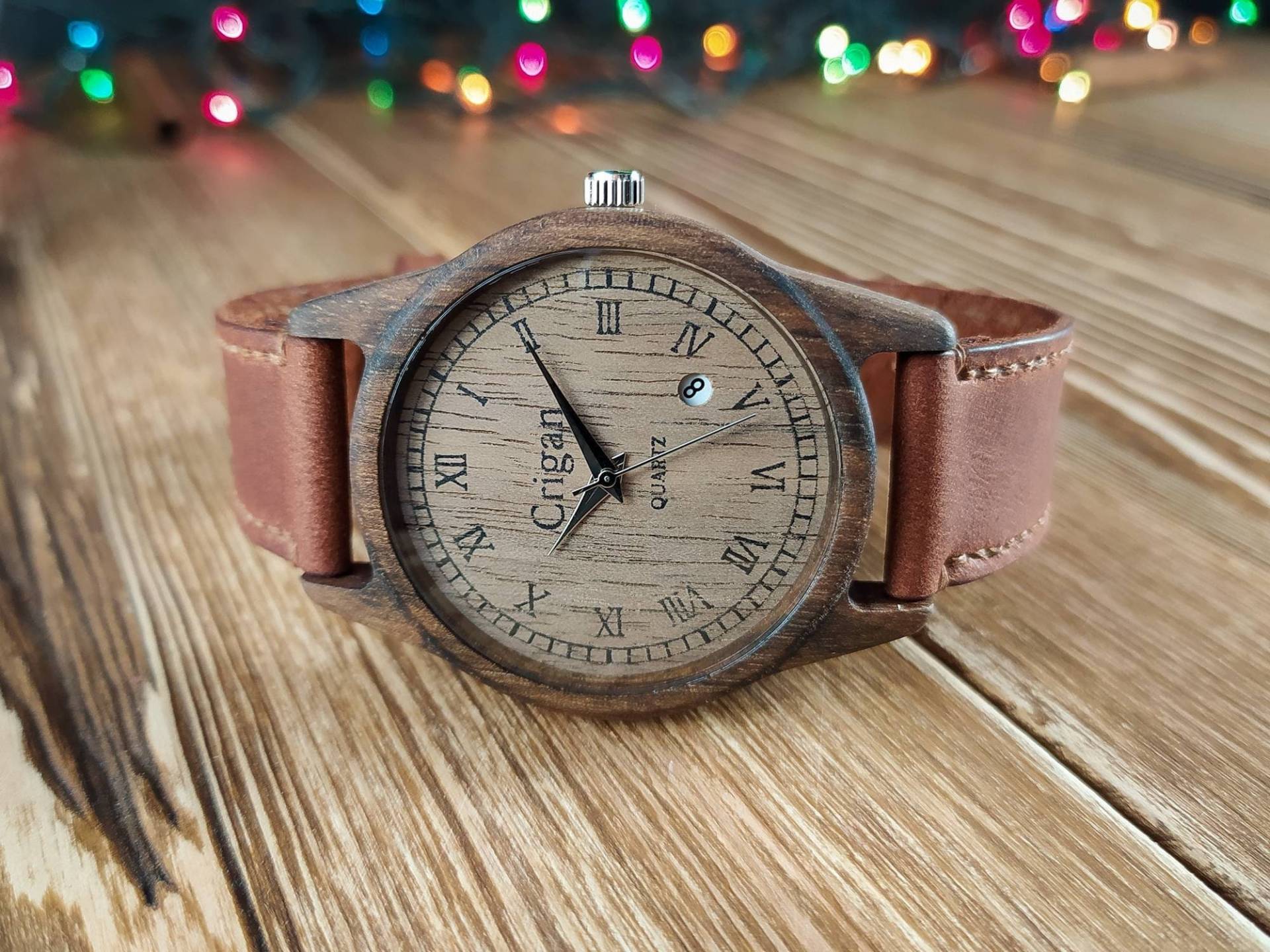 Holzuhr Holz Uhr Armbanduhr Herren Mit Bild Gravur Uhren Lederarmband Aus Holz von PhoenixTreeHandmade