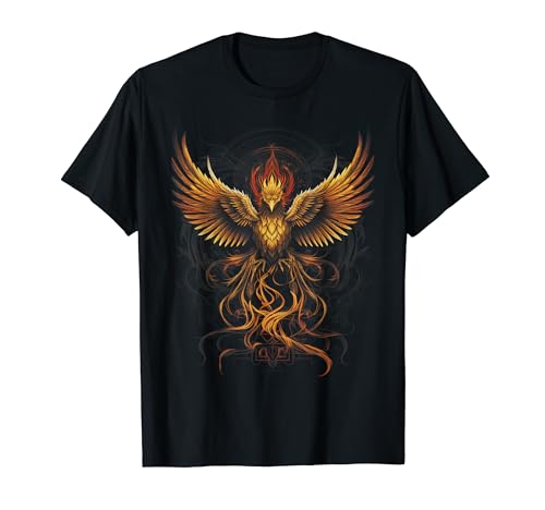 Phönixkreatur Asche Wiedergeburt Flammen Symbolik Herren Unisex-Erwachsene Klassisch Retro Schwarz Kurzarm S T-Shirt von Phönixkreatur Asche Wiedergeburt Flammen Symbolik