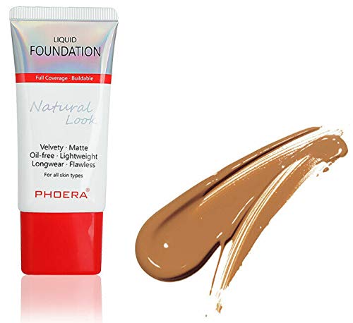 PHOERA Neue Formel Wasserdicht Dauerhafte Vollhülle Ölfrei Samt Matt Grundierung für fettige Haut Farbwechsel Makel Basis Make-up Concealer - 106 warme Sonne von Phoera