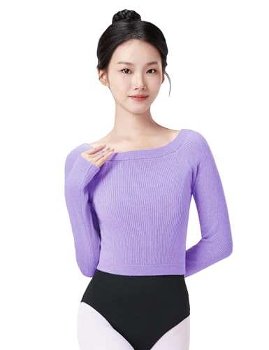 Phoeswan Ballett-Pullover für Mädchen & Frauen, Ballett-Aufwärm-Pullover, Tanzpullover, Ballett-Wickel-Pullover für Turnanzüge, Lila-Pullover, Groß von Phoeswan