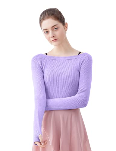 Phoeswan Tanzpullover, flacher Ausschnitt mit Fingerschnalle, langärmelig, für Erwachsene, Damen, Größe größer, violett, Groß von Phoeswan