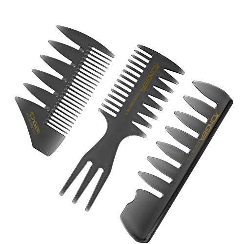 Phoetya 3-Teiliges Professionelles Styling-Kamm-Set, Retro Breitzahn-Kamm, Detangler Haarbürste für Männer, Friseur Zubehör für Dusche, Langes Lockiges Dickes Haar von Phoetya