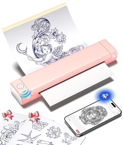 Phomemo M08F Tattoo Drucker Bluetooth A4 Thermodrucker Tattoo, Tattoo Transfer Drucker mit 10pcs Tattoo Transfer Papier für Tattoo Künstler Anfänger, Kompatibel mit Telefon, Tablet, PC von Phomemo