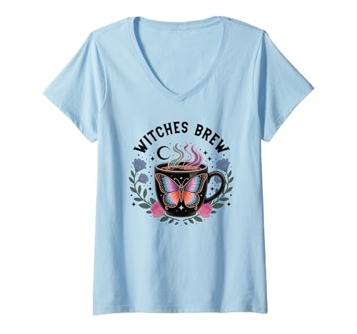 Damen Witches Brew Coffee Cup Witchy Mug Halloween Witch Be Sippin T-Shirt mit V-Ausschnitt von Phone Case Witches Brew Coffee Shirt,Coffee Witch