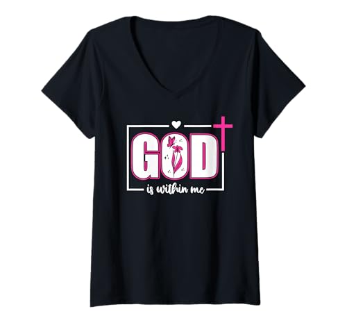 Damen God is Within Me Will I Not Fall Psalm 46:5 Bible Verse Pink T-Shirt mit V-Ausschnitt Damen God is Within Me Will I Not Fall Psalm 46:5 Bible Verse Pink T-Shirt mit V-Ausschnitt von Phone Cases God is Within Me Will Not Fail Shirt