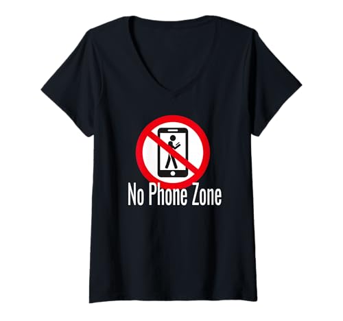 Damen Keine Telefonzone T-Shirt mit V-Ausschnitt von Phone Free Design Co.