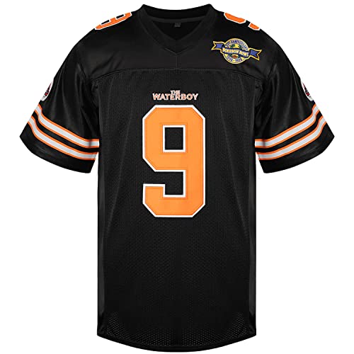 Phoneutrix Bobby Boucher #9 The Waterboy Adam Sandler Movie Mud Dogs Bourbon Bowl Fußball Trikot, Schwarz, L von Phoneutrix