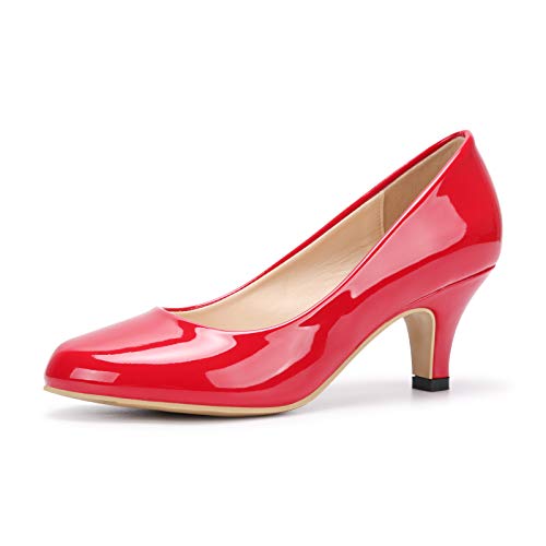 Phorecys Damen Hof Schuhe Low Stiletto Kitten Heel Braut Hochzeit Party Absatz Pump Schuhe MJ Rot Tag 7.5-EU 37.5 von Phorecys