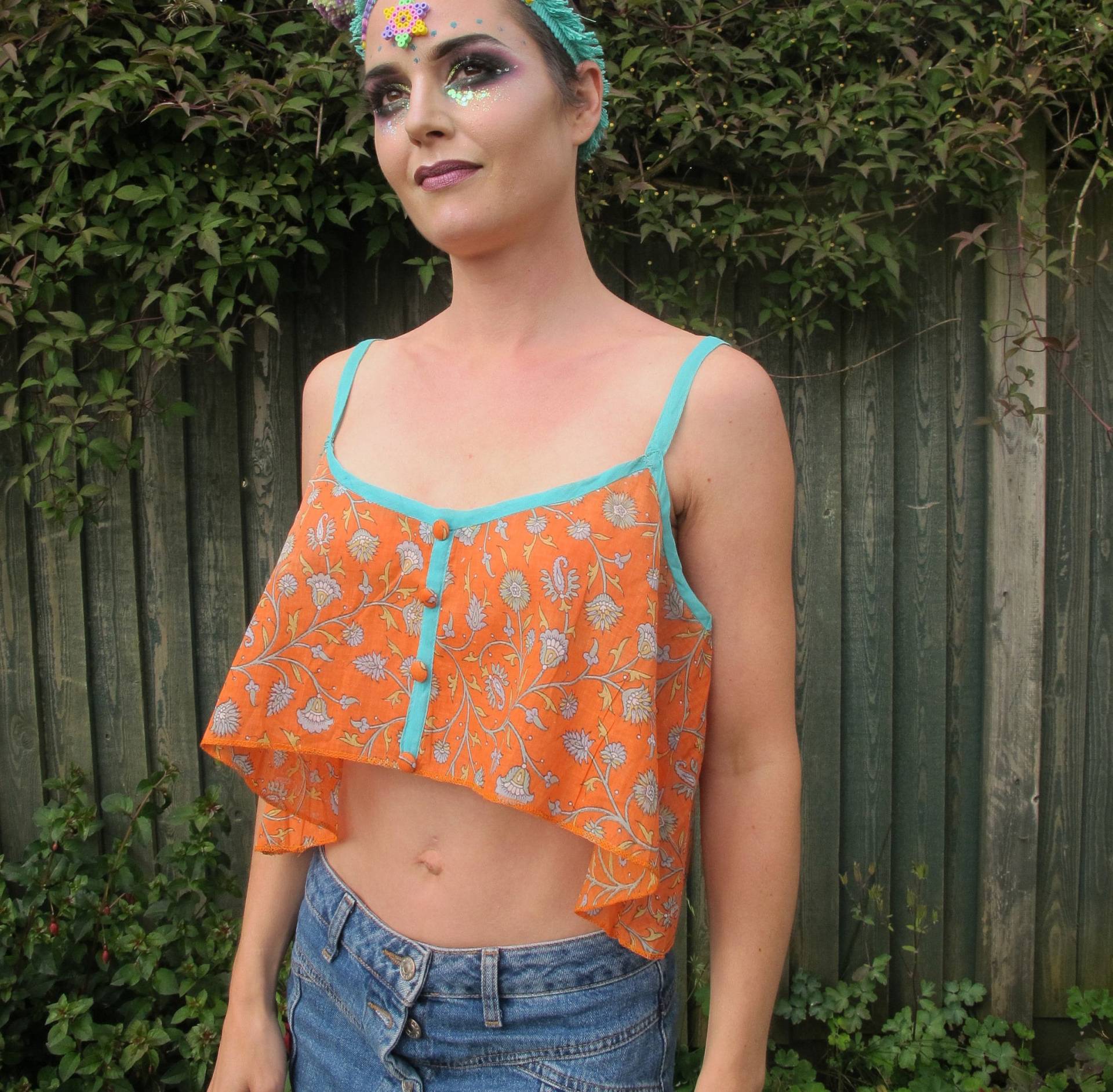 Baumwoll Kurztop Boho Top Sari Hippie Sommer Ibiza Festival India Baumwoll Kurztop Boho Top Sari Hippie Sommer Ibiza Festival India von Phosforescence