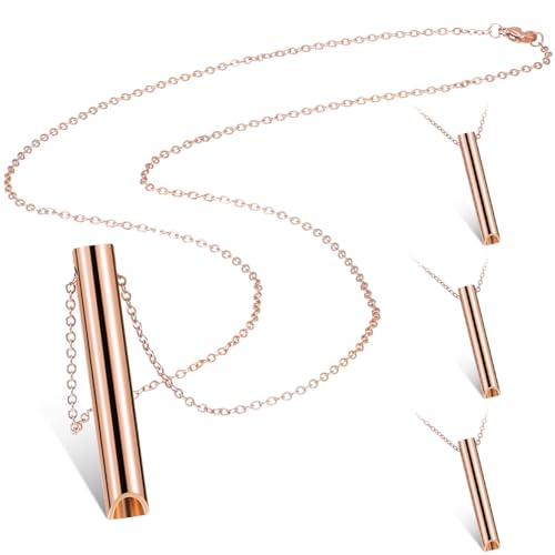 Photect 4 Stück Atem Halsketten für Angstlinderung Achtsame Entspannung Atemkette Tragbare Edelstahl Stressabbau Halskette für Tiefe Atemübung Männer Damen Meditation (Rosegold) von Photect