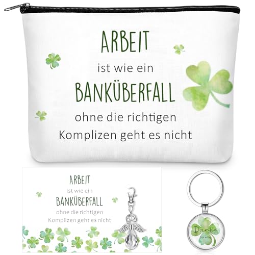 Photect Glücksbringer Schutzengel Schlüsselanhänger Vierblättriges Kleeblatt Kosmetiktasche Inspirierende Grußkarte Abschiedsgeschenk kollegin für Kollegin Neuer Job(Arbeit ist wie EIN Banküberfall) von Photect