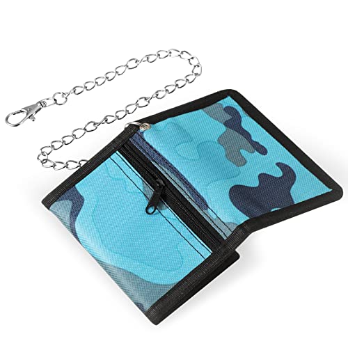 Photect RFID Slim Geldbeutel Kinder Portmonee Mädchen Junge Geldbörse mit Ketten Clip Reißverschluss Herren Dreifache Geldtasche für Münztasche Geschenke, 12 x 8 x 1 cm (Camo Blau, Einfach) von Photect