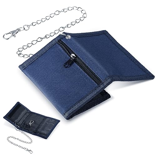 Photect RFID Slim Geldbeutel Kinder Portmonee Mädchen Junge Geldbörse mit Ketten Clip Reißverschluss Herren Dreifache Geldtasche für Münztasche Geschenke, 12 x 8 x 1 cm (Blau, Einfach) von Photect