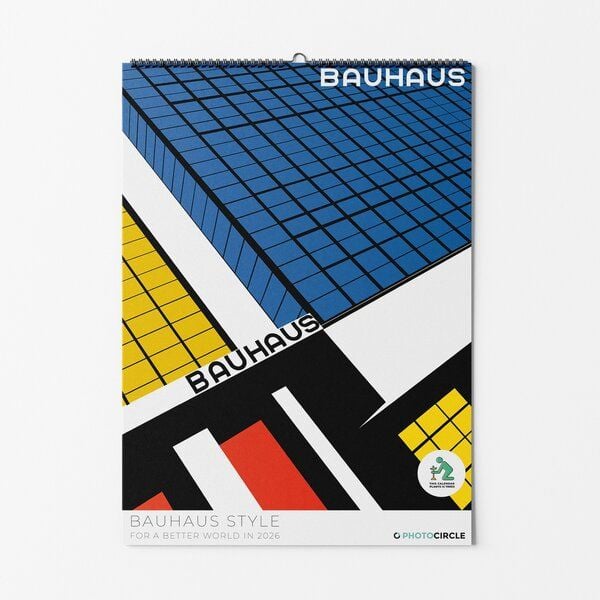 Photocircle Bauhaus Style Wandkalender für 2026 / Kunstkalender 2026 mit Vintage-Bauhaus Designpostern von Photocircle