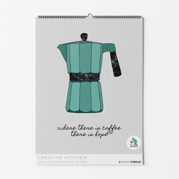 Photocircle Creative Kitchen Wandkalender für die Küche 2026 mit lustigen Orara Studio Illustrationen und Popkultur Zitaten von Photocircle