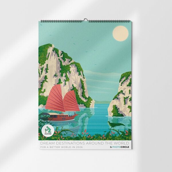 Photocircle Dream Destinations Wandkalender 2026 mit Vintage Reiseillustrationen von Photocircle