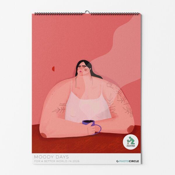 Photocircle Moody Days Kunstkalender 2026 mit rosaroten, humorvollen Designs von Oh Ofi von Photocircle