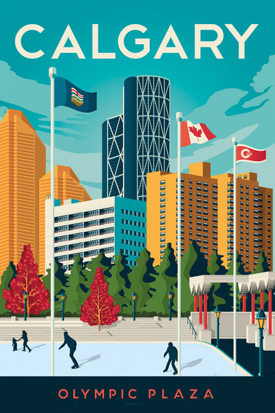 Photocircle Poster / Leinwandbild - Calgary Olympic Plaza Vintage Travel Wandbild von Photocircle