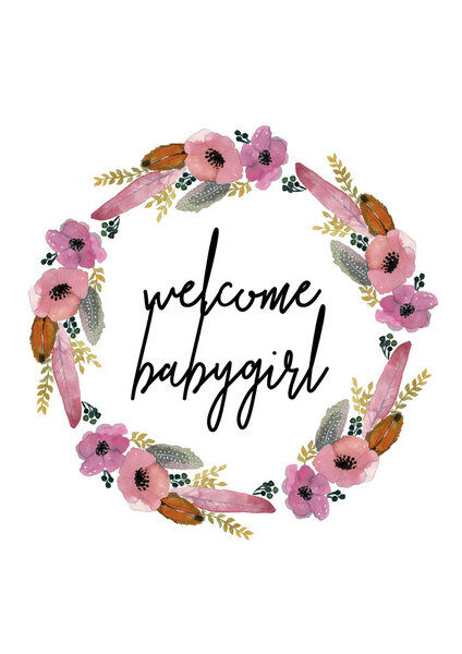 Photocircle Poster / Leinwandbild - Kinderbild Welcome Babygirl Blumenkranz von Photocircle