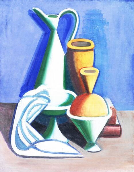 Photocircle Poster / Leinwandbild - Vilhelm Lundstrøm: Stillleben mit Wasserkrug, Tuch und Gläsern von Photocircle