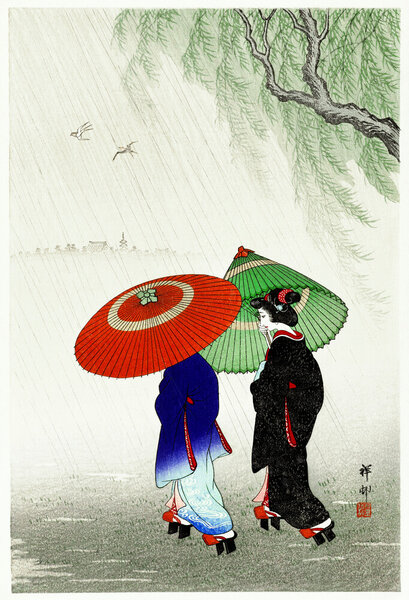 Photocircle Poster / Leinwandbild - Zwei Frauen im Regen von Ohara Koson von Photocircle