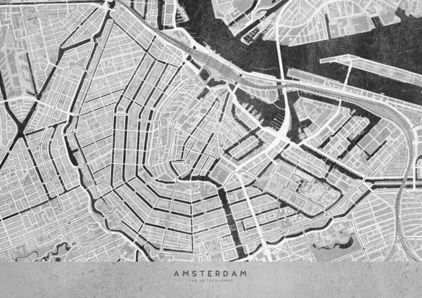 Photocircle Wandbild / Poster / Leinwand  - Graue Vintage-Stadtkarte von Amsterdam von Photocircle