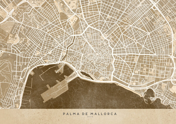 Photocircle Wandbild / Poster / Leinwand  - Sepia vintage map of Palma de Mallorca von Photocircle