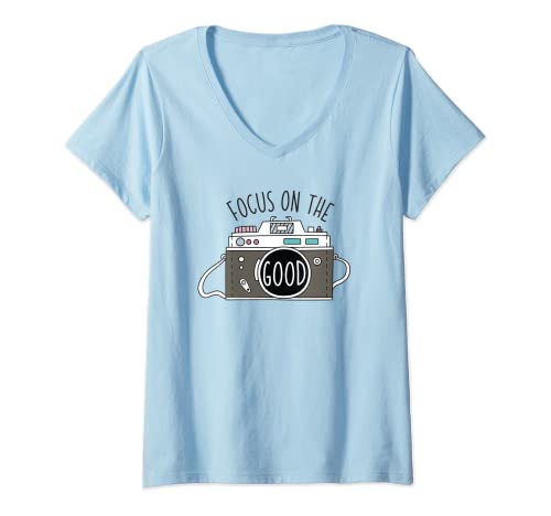 Damen Fokus On The Good Cute Vintage Camera Photographer Positive T-Shirt mit V-Ausschnitt Damen Fokus On The Good Cute Vintage Camera Photographer Positive T-Shirt mit V-Ausschnitt von Photographer Gifts by ADS