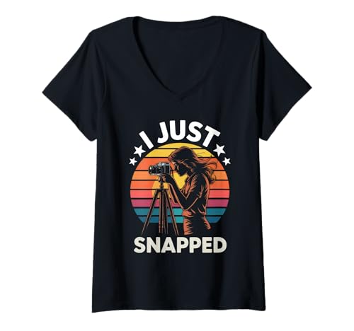 Damen Ich Habe gerade fotografiert Retro-Sonnenuntergangsfotografie T-Shirt mit V-Ausschnitt von Photography Pun
