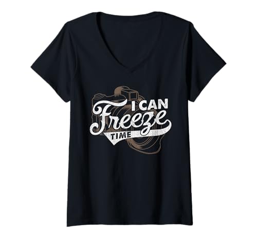 Damen I Can Freeze Time Photography Zitat T-Shirt mit V-Ausschnitt von Photography & Camera Nerd Humor by NLTS
