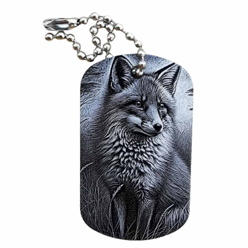 Fuchs Schlüsselanhänger Schwarzer Alu Dogtag Anhänger Mit Lasergravur Personalisiertes Geschenk Jäger Text Oder Eigenem Foto von PhotograverDesigns