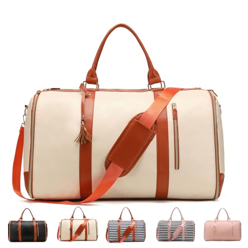 Eladie Reisetasche Handgepäck, 2-in-1 Umwandelbarer Gepäck Kleidersäcke Für Damen, Kleine Multifunktionale Handgepäck-Reisetasche, Wasserdichter Reisetasche Mit Schuhbeutel (Beige) von Phqenzap