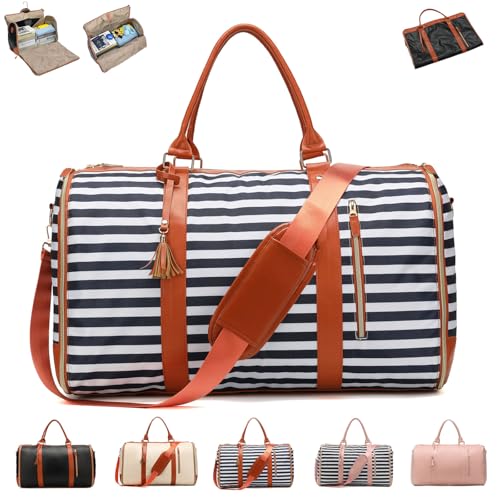 Eladie Reisetasche Handgepäck, 2-in-1 Umwandelbarer Gepäck Kleidersäcke Für Damen, Kleine Multifunktionale Handgepäck-Reisetasche, Wasserdichter Reisetasche Mit Schuhbeutel (Blau gestreift) von Phqenzap