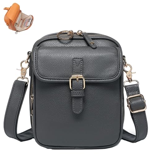 Phqenzap Diebstahlsichere Crossbody Tasche Damen, 2025 Upgrade Vintage Diebstahlsichere Crossbody-Tasche, Umhängetasche Mit 10 Rfid-Kartenfächern (Grau) von Phqenzap