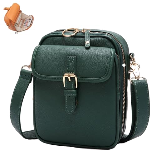 Phqenzap Diebstahlsichere Crossbody Tasche Damen, 2025 Upgrade Vintage Diebstahlsichere Crossbody-Tasche, Umhängetasche Mit 10 Rfid-Kartenfächern (Grün) von Phqenzap