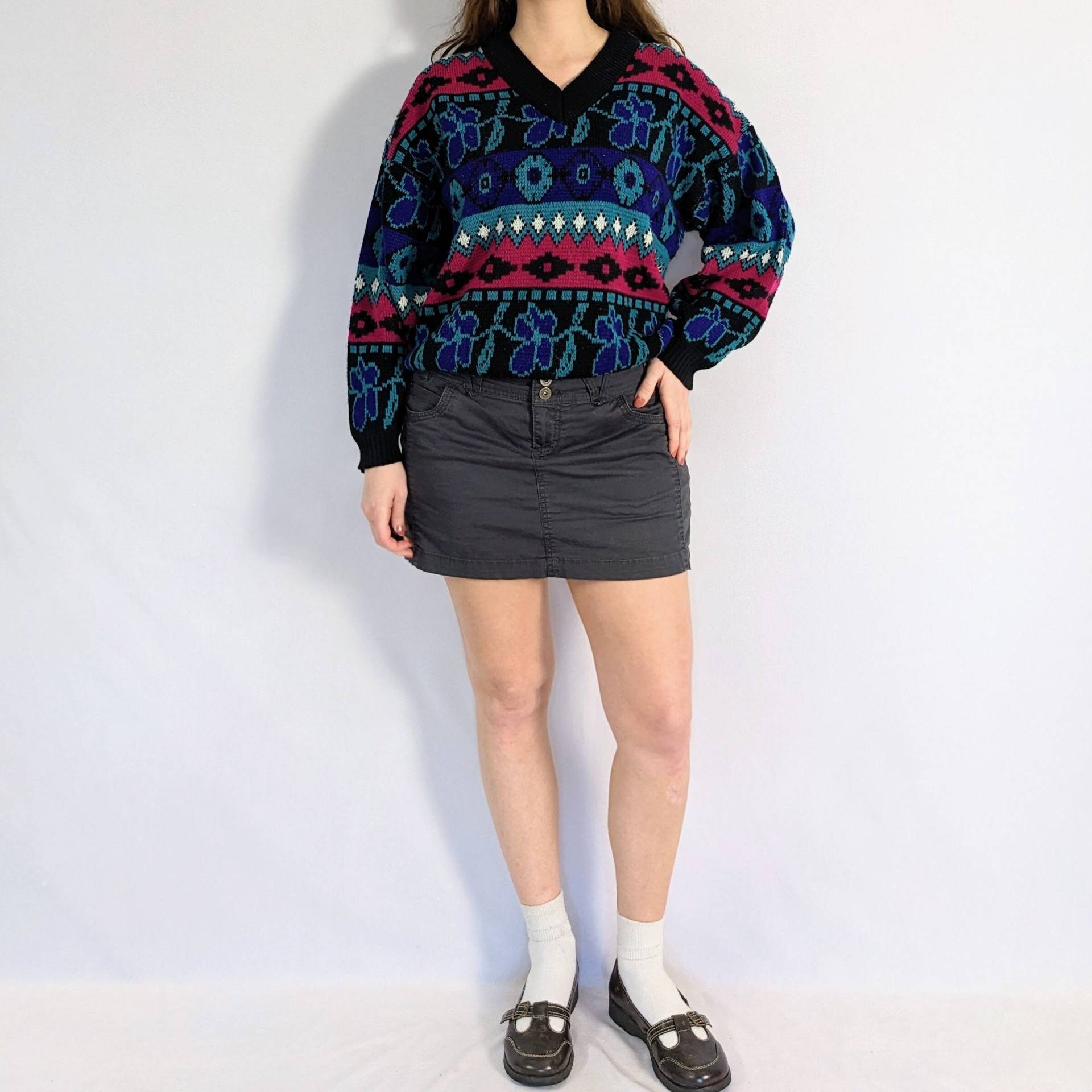 Funky Floral Vintage Pullover 1990Er Jahre Perspektive von Phrodyte