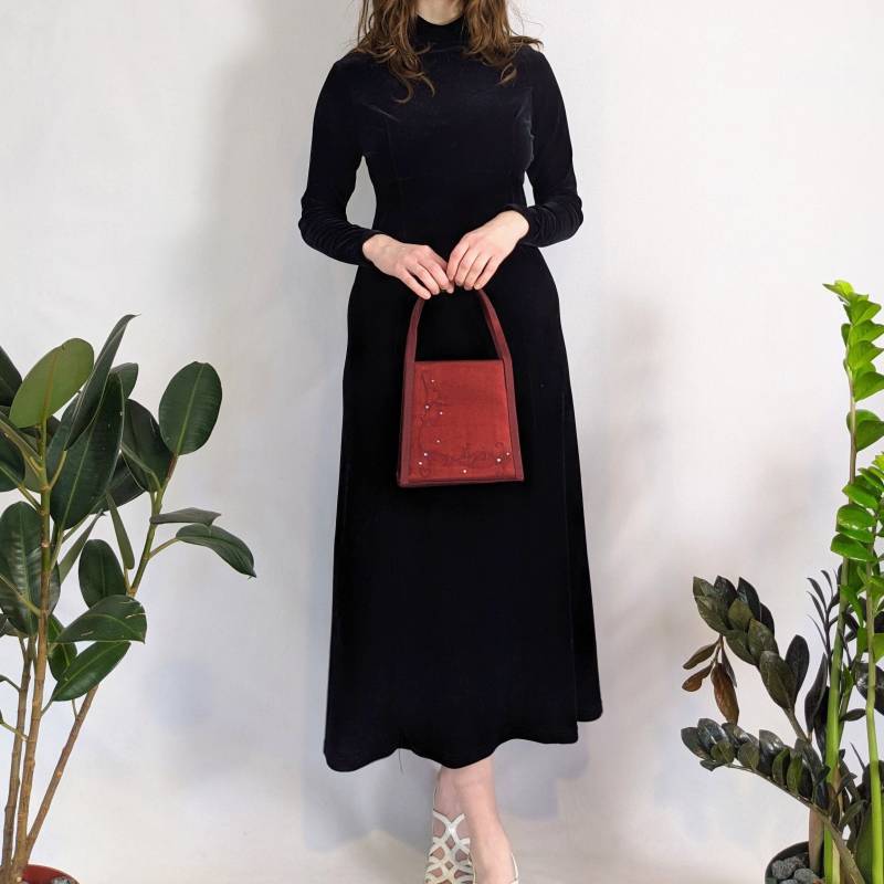 Vintage Bestickte Burgunder Mini Geldbörse 1990Er Jahre von Phrodyte