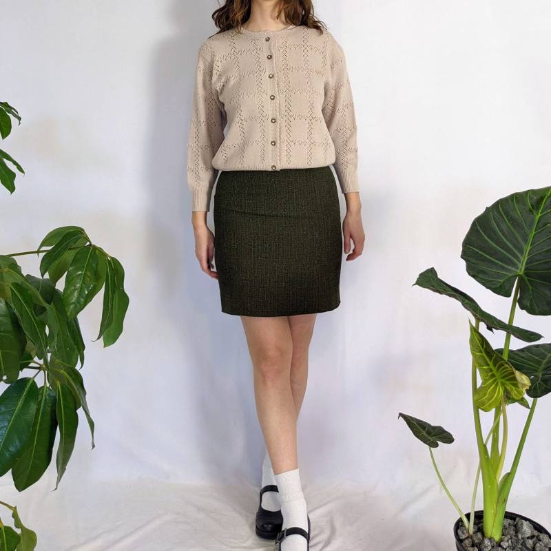 Vintage Forest Green Tweed Mini Rock 1990Er Jahre von Phrodyte