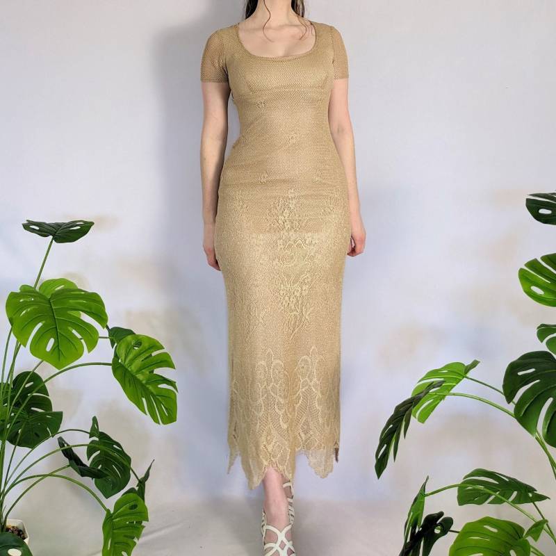 Vintage Gold Häkeln Maxi Kleid 1990S Js Collections von Phrodyte
