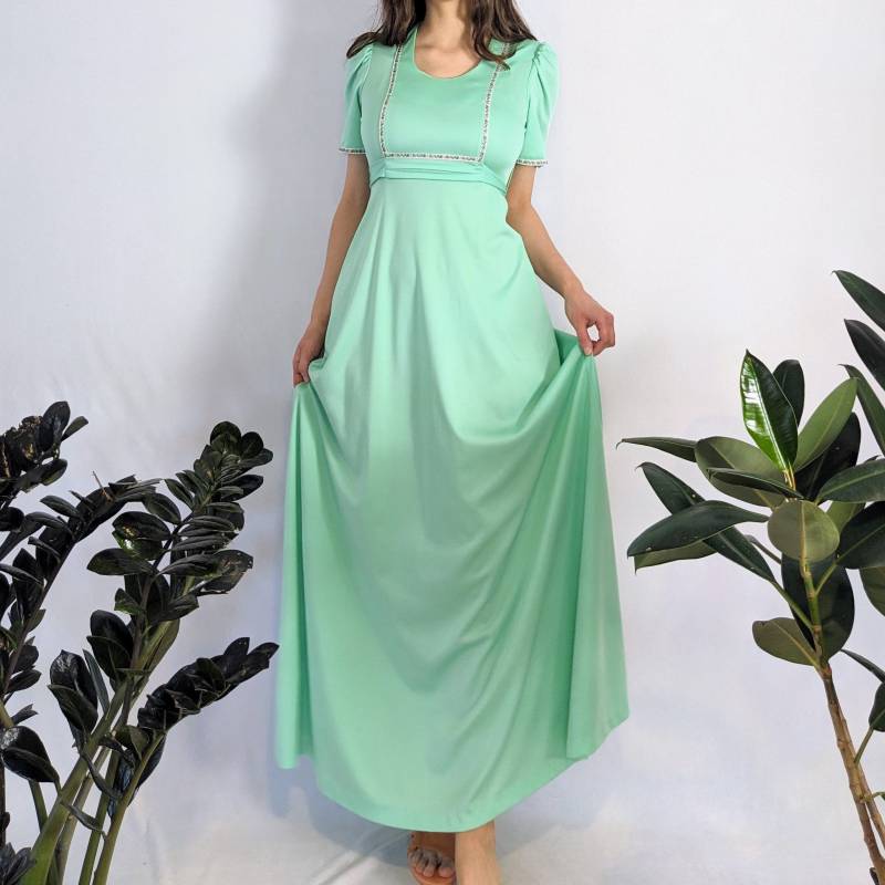 Vintage Pastell Grünes Maxi Kleid 1960Er Jahre Nu-Mode von Phrodyte