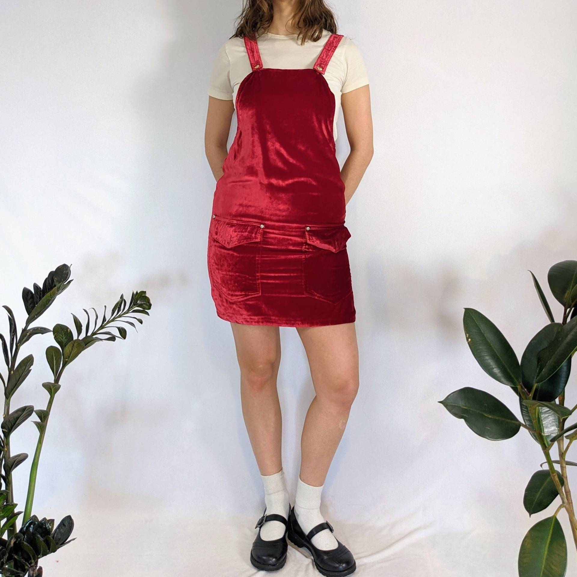 Vintage Rotes Samt Kleid 1990Er Jahre von Phrodyte