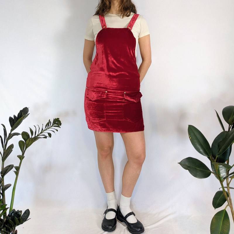 Vintage Rotes Samt Kleid 1990Er Jahre von Phrodyte
