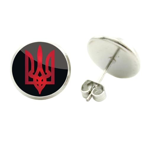 Symbole der Ukraine Ohrstecker Legierung Ohrringe plattiert Runde Glas Cabochon Geschenk, 25 mm, Leder von PhunkZ