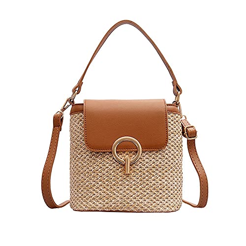 Phyachelo Kleine Stroh Eimer für Frauen Sommer Schulter UmhäNgetaschen Dame GeldböRsen und Handtaschen Weibliche Schulter Einfache Tasche von Phyachelo