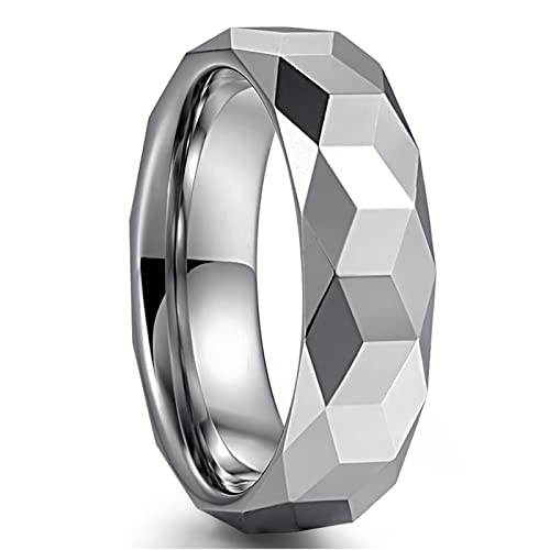 Phyoino Silber Gehämmerter Ringe fur Herren Wolfram Ringe 6mm Facettiert Ringe Größe 55(17,5) von Phyonio