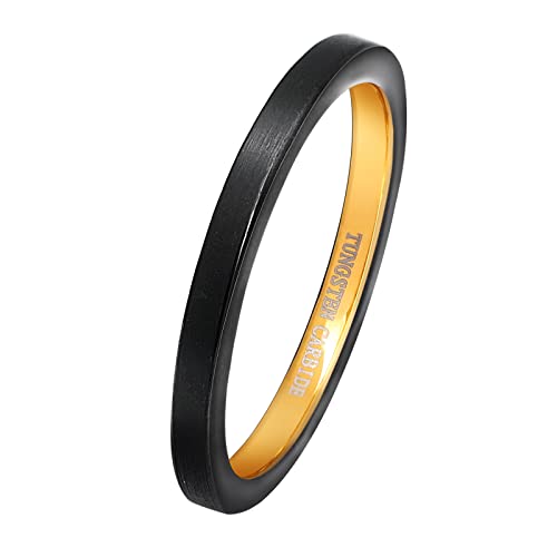 Phyonio Ringe 2mm Schwarz+Gold Wolfram für Verlobung Hochzeit Jahrestag Damen Matt Zweifarbig Schmale Ring Größe 54(17,2) von Phyonio